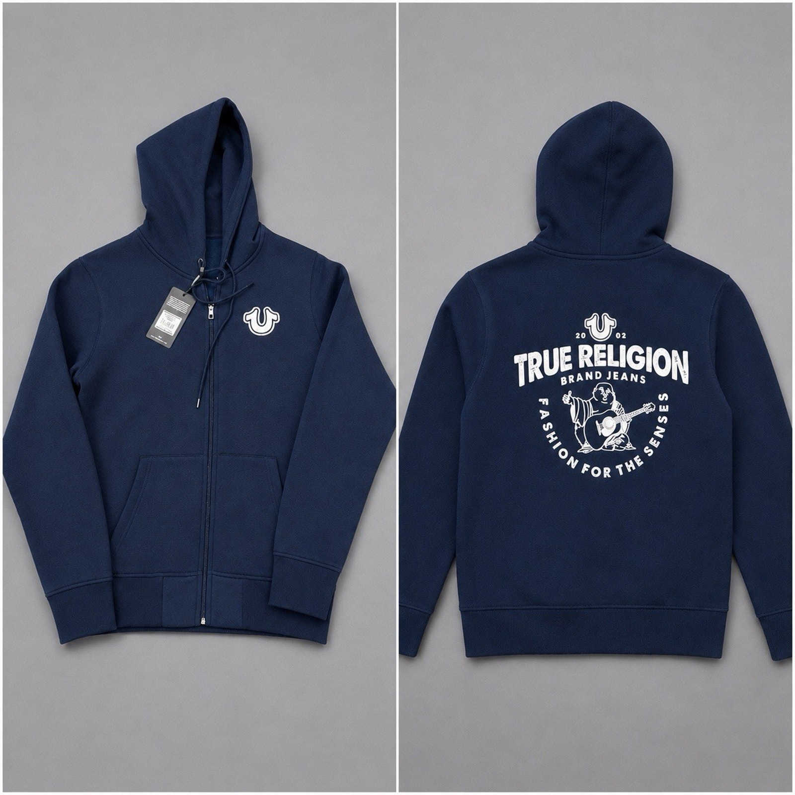 True Religion Logo Core Zip Up Ace Blue Fleece Men's Hoodie Jacket Size L Nwt